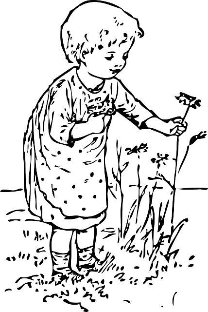 孩子 采摘 花朵 - 免费矢量图形