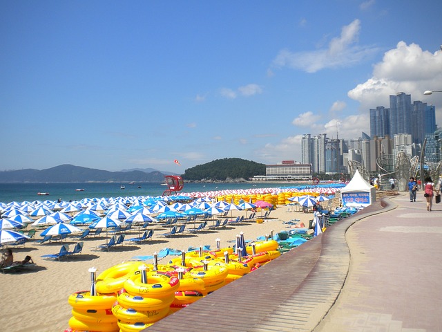 釜山 海云台海滩 雨伞 - 上的免费照片