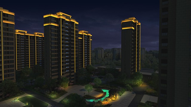 小区夜景 灯光效果 美丽小区 - 上的免费图片