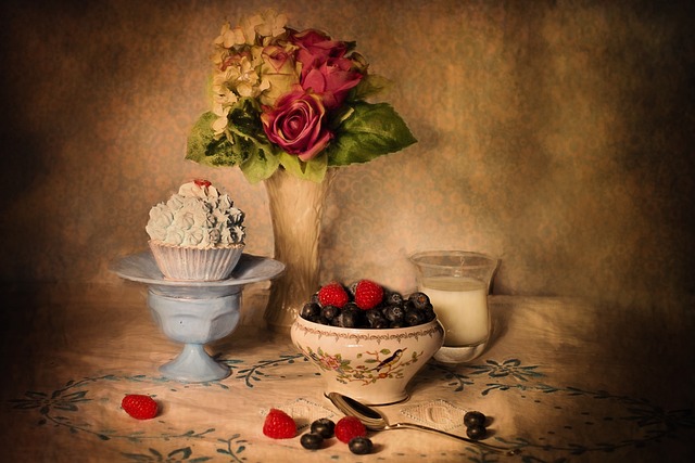 静物 蓝莓和奶油 表设置 - 上的免费照片