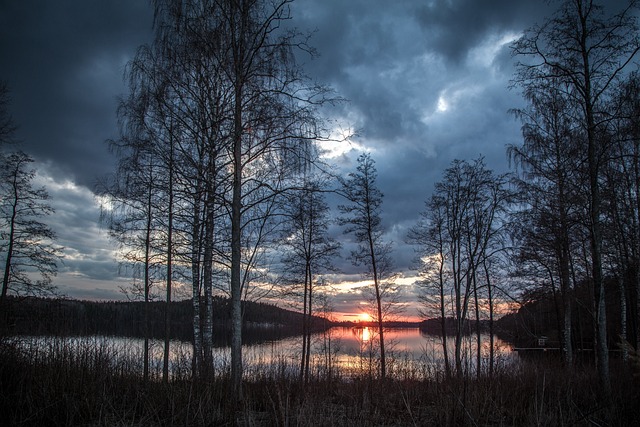湖 树木 日落 - 上的免费照片