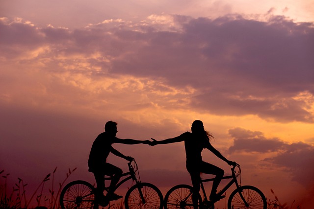 自行车 夫妻 剪影 - 上的免费照片