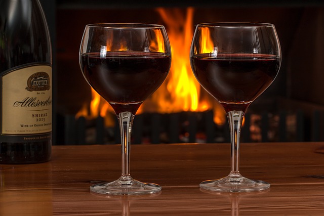 红葡萄酒 眼镜 原木火 - 上的免费照片