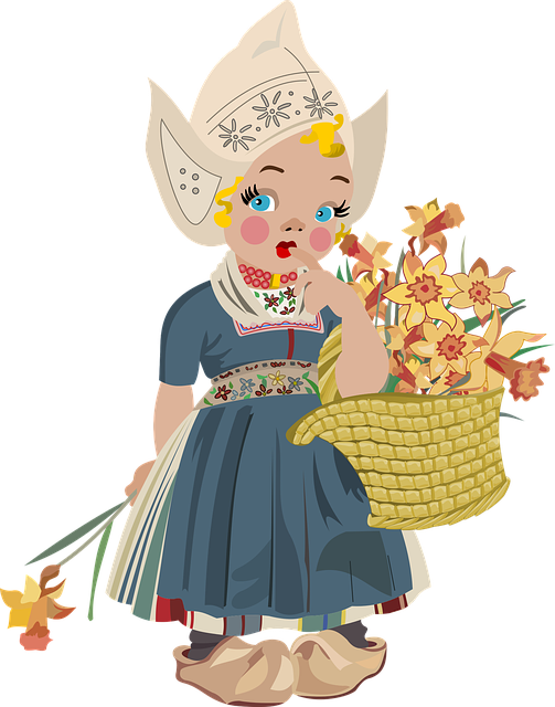 篮子里 女孩 荷兰 - 免费矢量图形