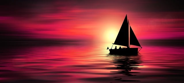 日落 海 帆船 - 上的免费图片