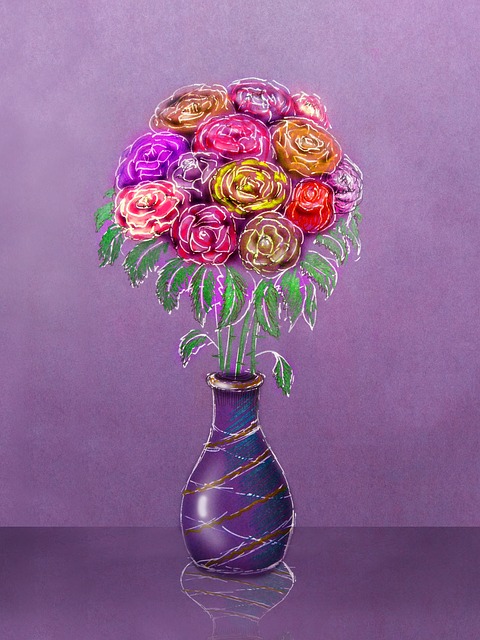 花瓶 花束 画画 - 上的免费图片