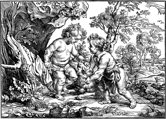 耶稣 施洗约翰 线条艺术 - 免费矢量图形