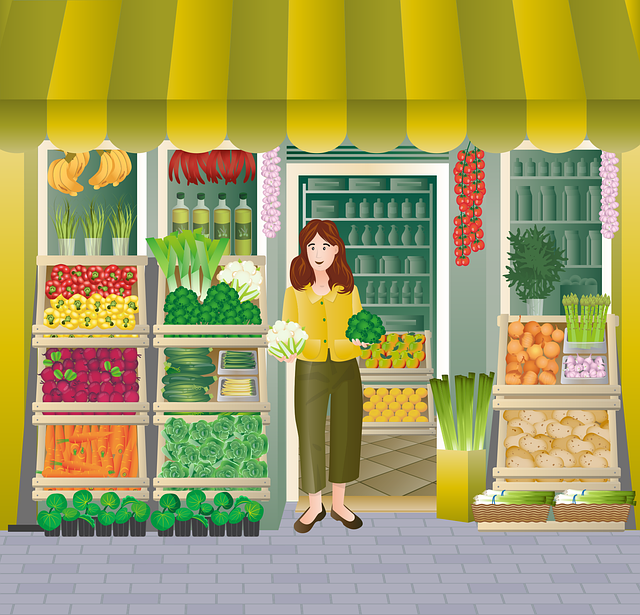 女士 购物 蔬菜店 - 免费矢量图形