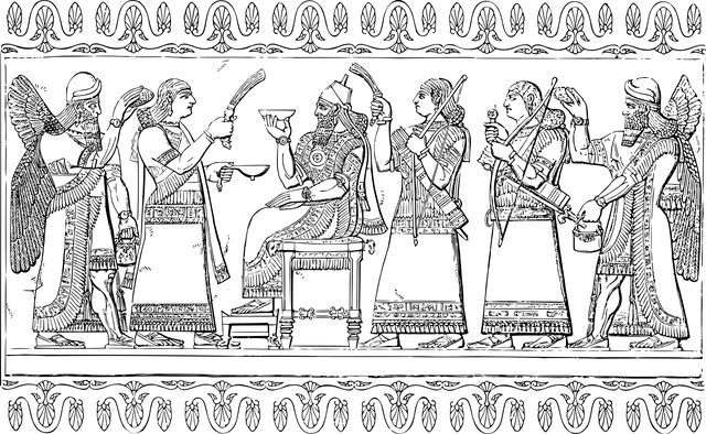 亚述人 王 壁画 - 免费矢量图形