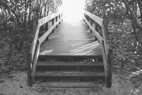 木制楼梯的灰度摄影 · 免费素材图片