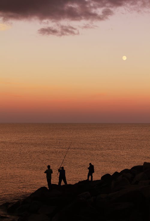 在海边钓鱼的人的剪影 · 免费素材图片