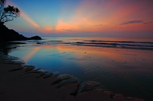 黄昏的海滩海岸 · 免费素材图片