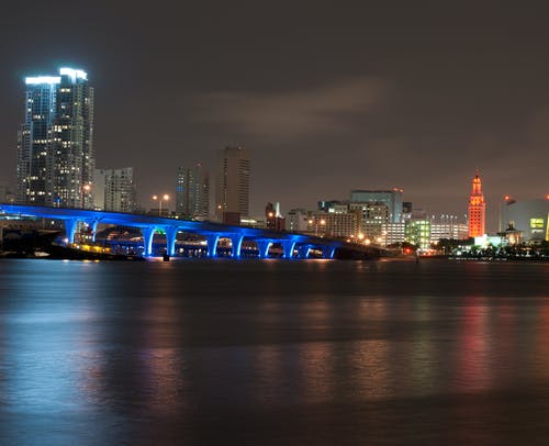 夜间桥梁和城市 · 免费素材图片