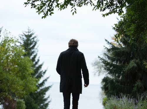 浅焦点摄影的男人穿着黑色的外套和黑色的裤子站在绿树旁 · 免费素材图片