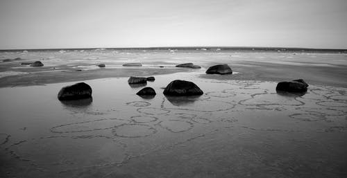灰度混凝土石头在沙滩上 · 免费素材图片