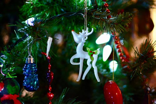 浅焦点摄影的白鹿圣诞树装饰品 · 免费素材图片