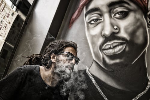 Tupac Shakur肖像附近的辫子和太阳镜的男人姿势 · 免费素材图片