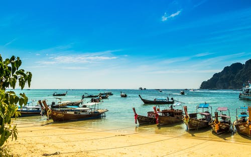 水体附近海岸线上的几个独木舟照片 · 免费素材图片