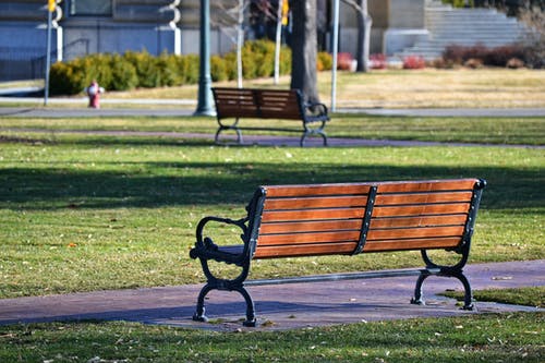 草地附近的黑色和棕色长凳 · 免费素材图片