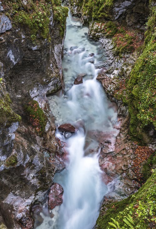 悬崖之间的水体覆盖着苔藓 · 免费素材图片