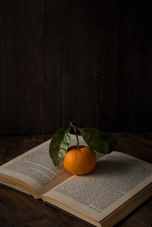 橘子在书上的照片 · 免费素材图片