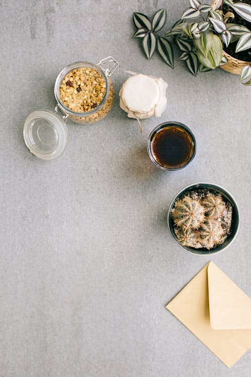 罐子在茶杯和仙人掌植物附近的照片 · 免费素材图片