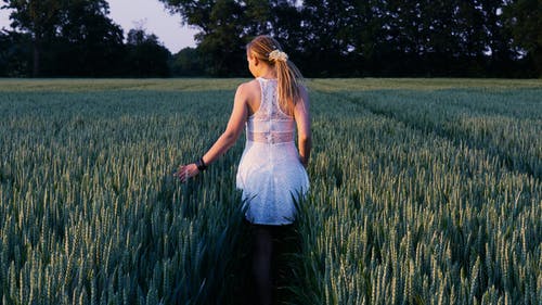 白天在草地之间行走的女人 · 免费素材图片