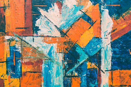 蓝色，橙色和白色抽象绘画 · 免费素材图片