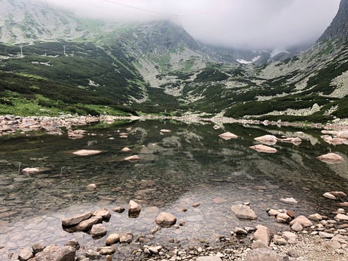 四面环山的水域景观照片 · 免费素材图片