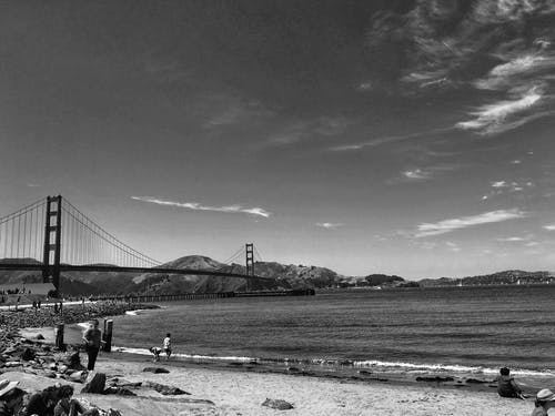 悬索桥的灰度照片 · 免费素材图片