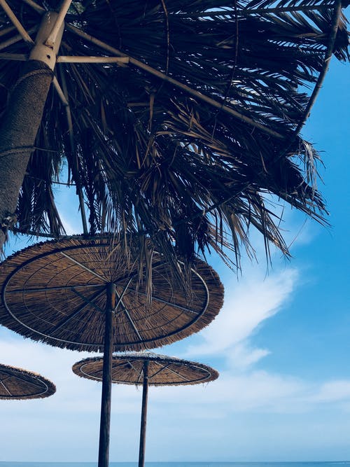 低角度摄影的棕色柳条伞 · 免费素材图片