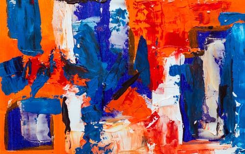 蓝色，橙色和白色抽象绘画 · 免费素材图片