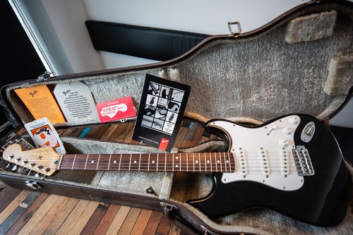 白色和黑色stratocaster电吉他连琴盒 · 免费素材图片