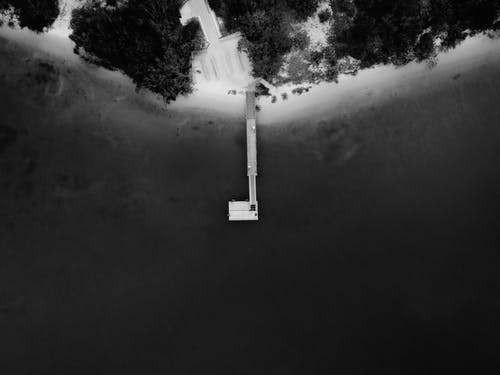 渔船码头的灰度摄影 · 免费素材图片