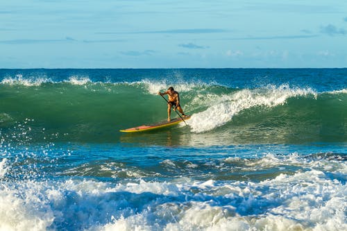 人与海浪在桨板上划桨 · 免费素材图片