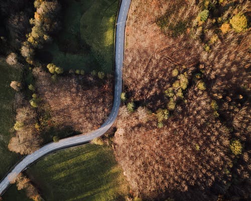 草地之间的道路的高角度照片 · 免费素材图片