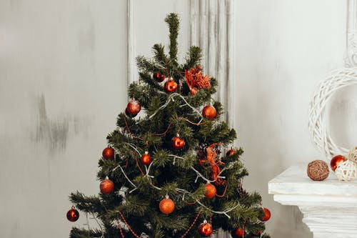 绿色与橙色摆设圣诞树 · 免费素材图片
