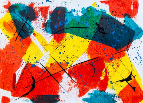 蓝色，白色，黄色和红色抽象绘画 · 免费素材图片