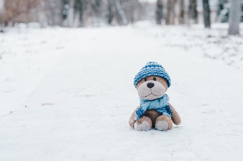 毛绒玩具在雪地上 · 免费素材图片