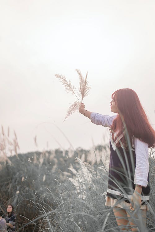 女人举起右臂与草 · 免费素材图片