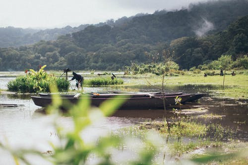 棕色木制船上的人 · 免费素材图片