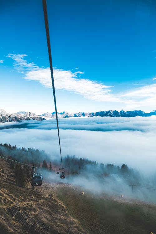 有关山, 缆车, 视图的免费素材图片