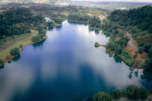 树木附近湖的鸟瞰图摄影 · 免费素材图片