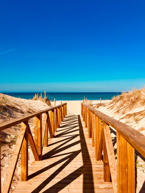 空的棕色木码头，通往海滩 · 免费素材图片
