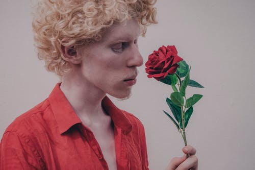 男子手持红玫瑰 · 免费素材图片