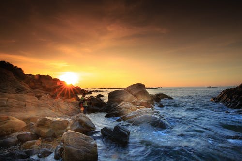海滩和日落景观 · 免费素材图片