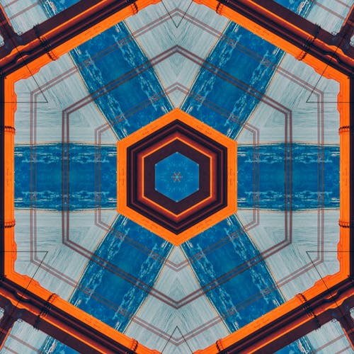 橙色蓝色黑色六角形印花 · 免费素材图片