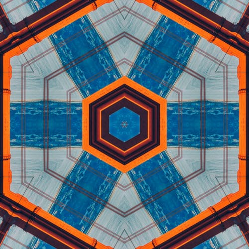 橙色蓝色黑色六角形印花 · 免费素材图片