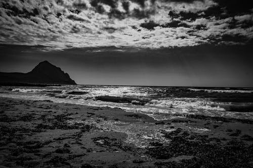 海滩灰度摄影 · 免费素材图片