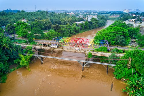 绿树旁的五彩的桥 · 免费素材图片